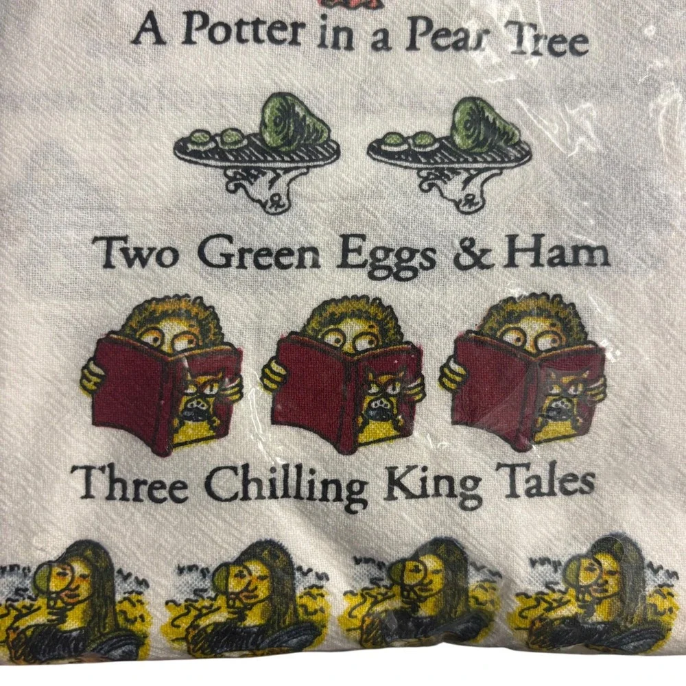 David Price Book Lover's 12 Days of Christmas Tea Towel Set 2pc Cotton 18x26 NEW